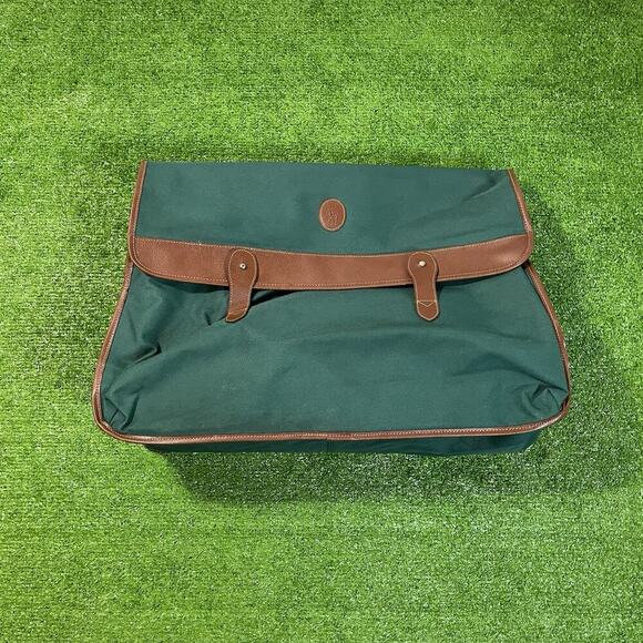 Vintage Polo Ralph Lauren Green Brown Large Duffle Bag Canvas Weekender Travel - Picture 1 of 8
